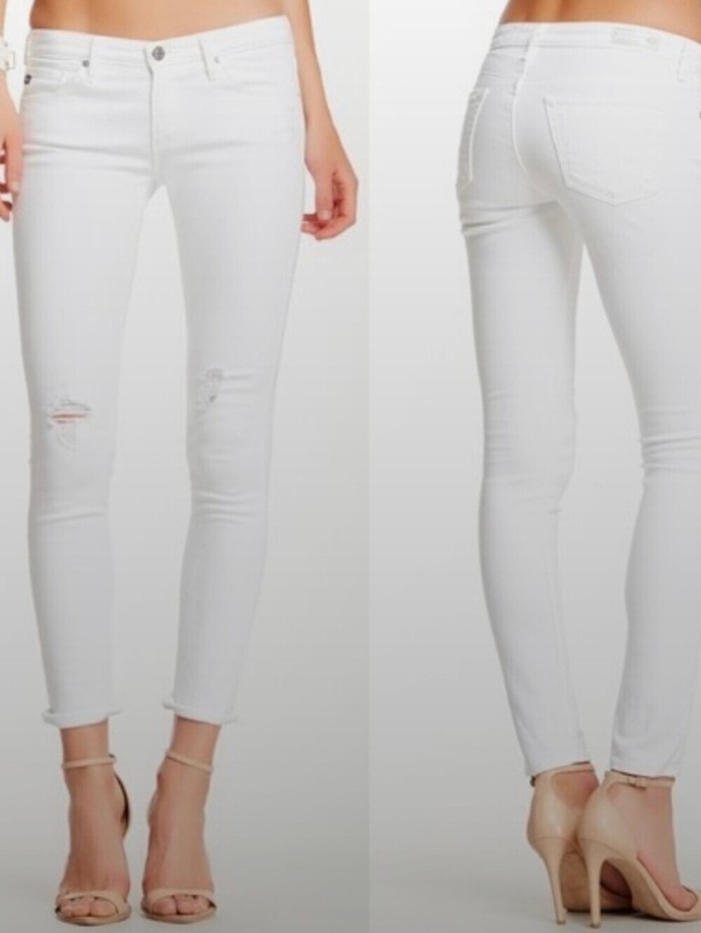 ❤ AG ADRIANO GOLDSCHMIED SUPER SKINNY LEGGING ANKLE JEANS, WHITE, 10 (30)